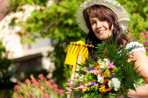 Lawn mowing service professionals at work
